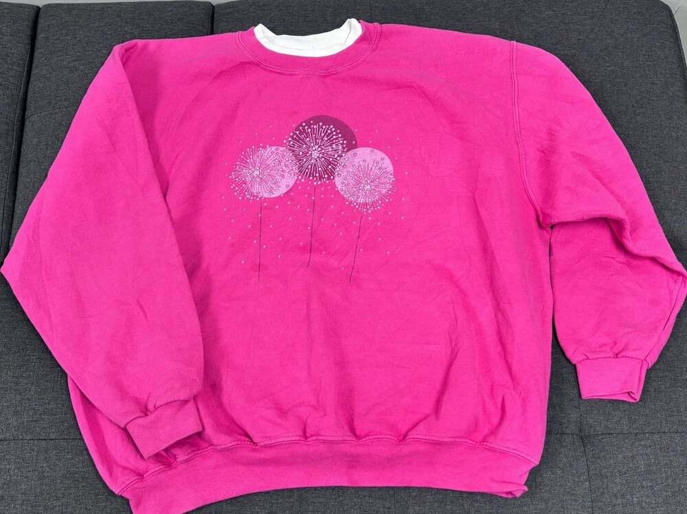 Day Breeze Hot Pink Crewneck Sweatshirt w Dandelion Fireworks Graphic Size 2XL